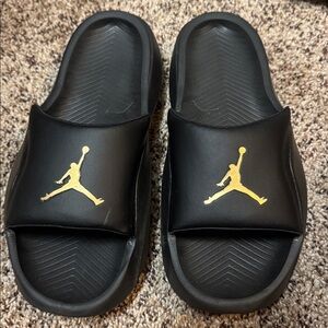 Like new-Jordan Slides in Black with Gold Accents…only worn once!